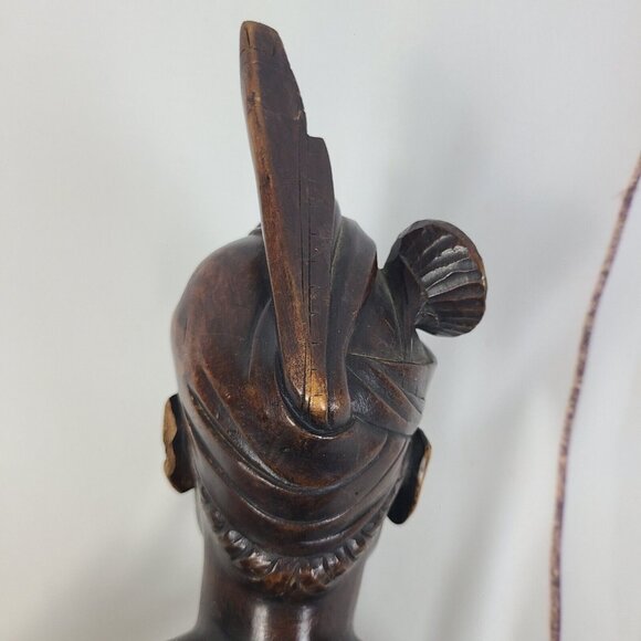 Carved Wooden Balinese Bali Young Man‎ Head Bust Statue Sculpture Mid Century - Picture 7 of 11